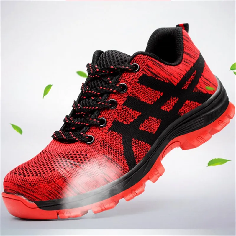 large size men casual breathable steel toe caps work safety shoes summer mesh anti-pierce building site worker security boots