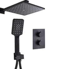 Bagnolux Unique Matte Black Thermostatic Faucets Set Thermostat Bathroom Rain Shower Diverter System With Plastic HandShower