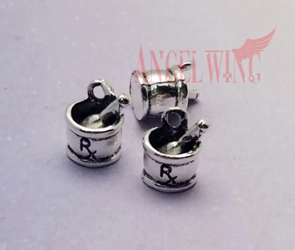 

20pcs/lot--11x9x8mm, Rx Mortar and Pestle chams,Antique silver plated Pharmacist Prescription Medical Doctor charm