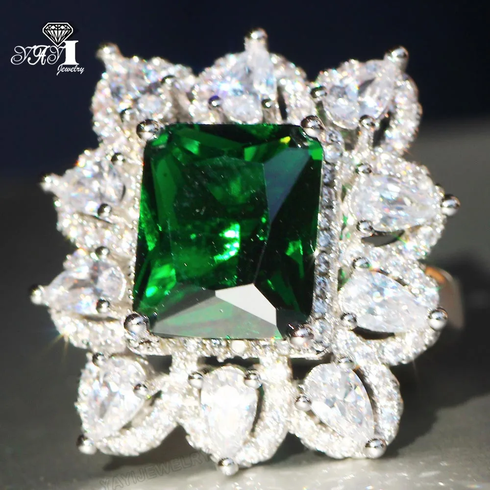 Ювелирные изделия YaYI Princess Cut 15 CT обручальные кольца с зеленым цирконием