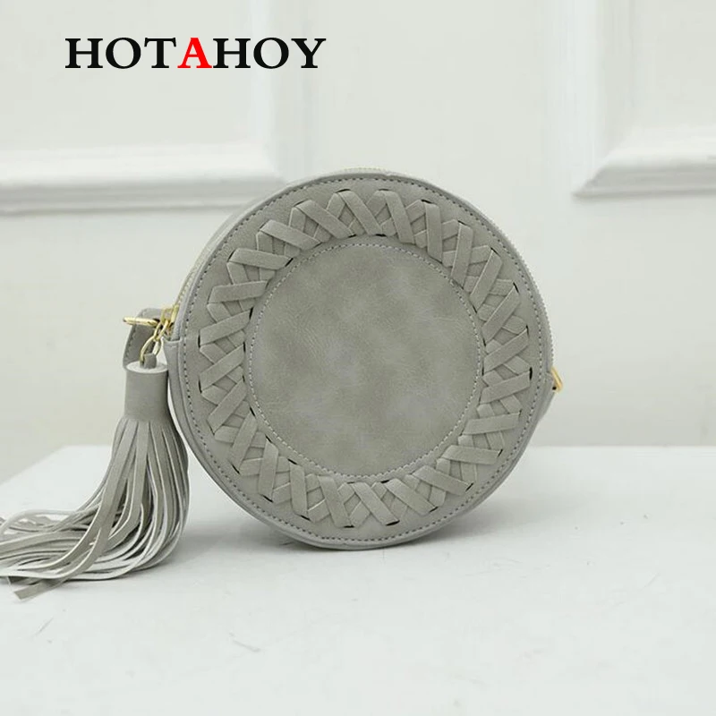 Hotahoy Круглый Женщины кисточкой сумка тканые Crossbody Сумки для женская милые дамы