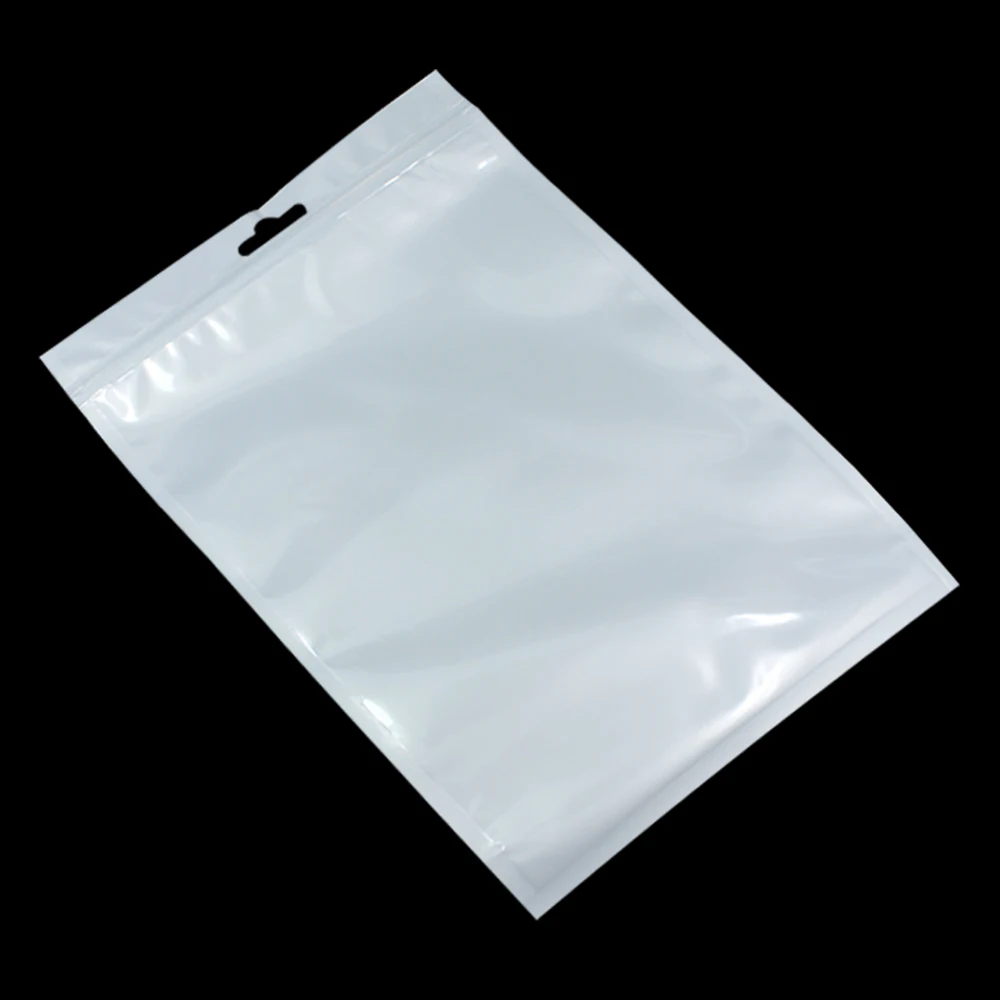 100 шт./лот 25*35 см белый/прозрачный самозапечатывающийся молния Пластик пластиковая упаковка, Ziplock мешок замка застежка-молнии мероприятие упаковка W/отверстие для подвешивания