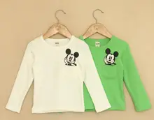 New baby boy t shirt white green long sleeve cotton pocket t shirt kids boys cartoon mickey t shirt bottoming shirts 5pcs/lot