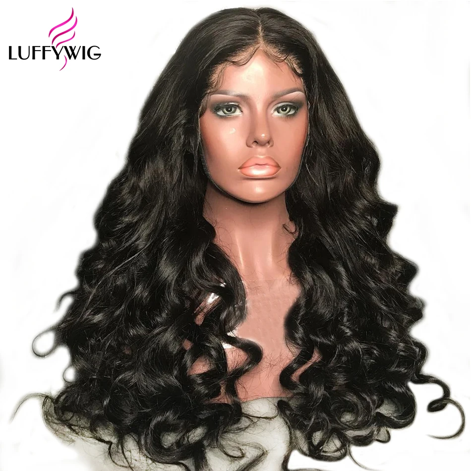 LUFFYHAIR 13x6 глубокая часть кружева спереди свободный волнистый парик человеческих волос Glueless Remy бразильские с предварительно сорванными волосами для женщин