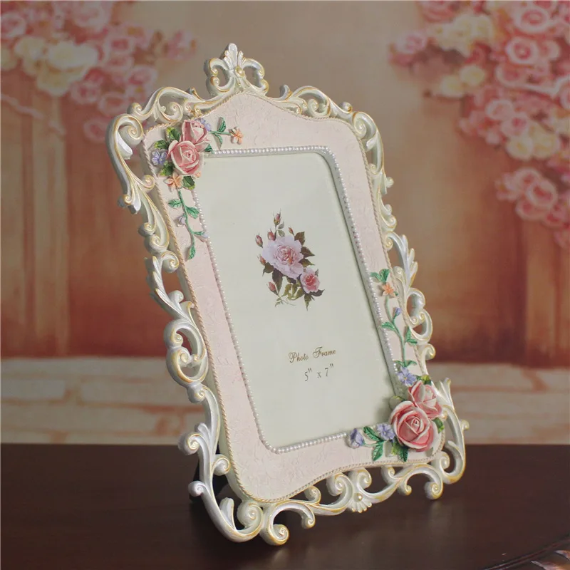 Ретро Винтаж смолы 7 дюймов розовый цветок фоторамка фото держатель дома Свадебные украшения подарки