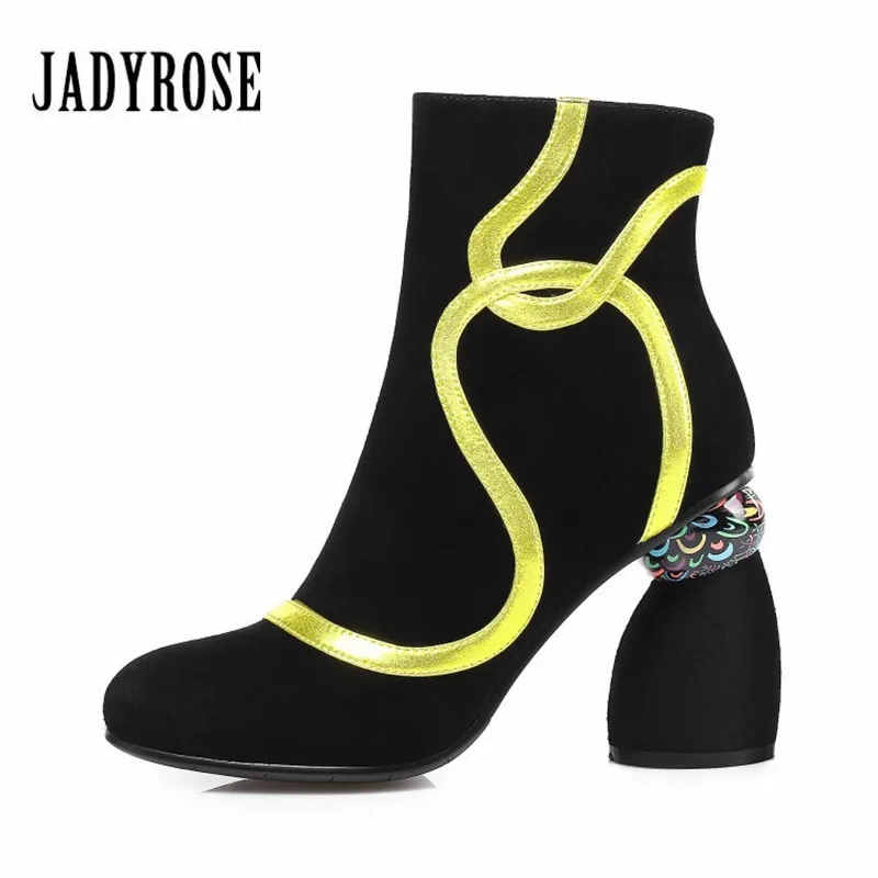Jady Rose Fashion Linellae Strange Heel Women Ankle Boots Black Suede High Heel Shoes Woman 2018 New Autumn Winter Botas Mujer цена Jady Rose Fashion Linellae Strange Heel Women Ankle Boots Black Suede High Heel Shoes Woman 2018 New Autumn Winter Botas Mujer цены онлайн