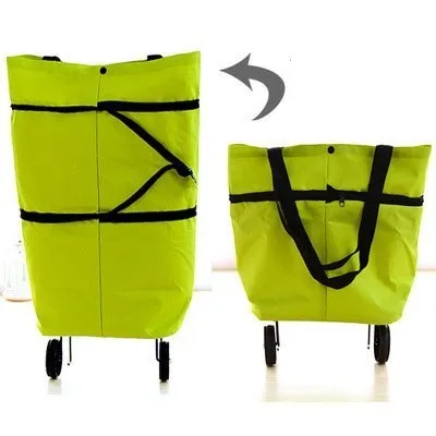 Folding Shopping Bag Women's Portable Buy Vegetables Trolley Bags On Wheels The Market Big Pull Cart Shopping Bags For Organizer - Цвет: Green