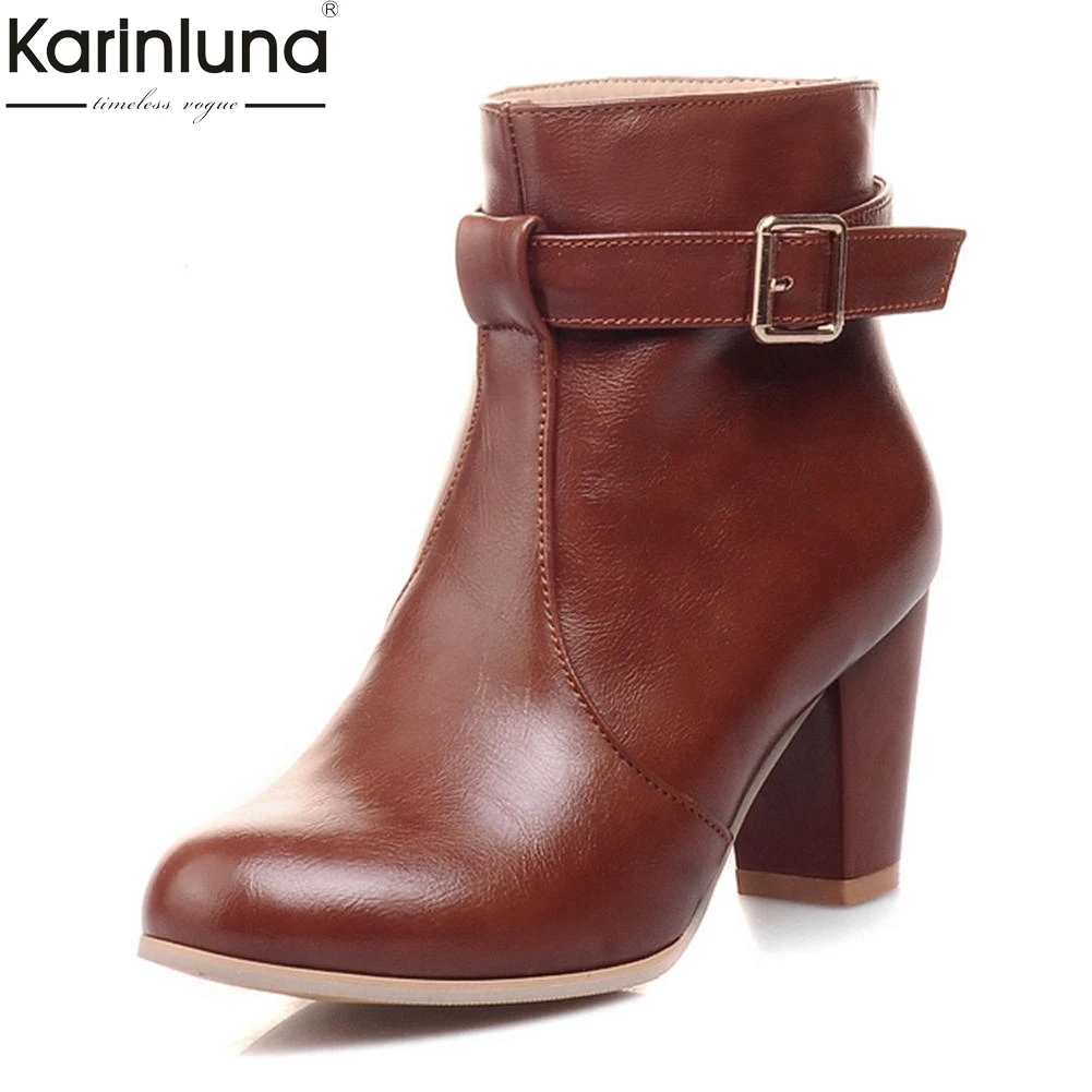 

Karinluna 2018 large Size 31-43 high heels dropship buckle western boots Woman Shoes winter retro women's shoes ankle Boots