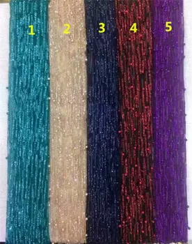 

Hot selling beaded tulle lace textile luxury French net lace fabric with glitters for wedding/party dress UN119(5yards/lot)