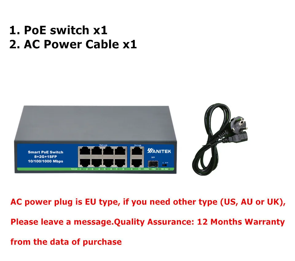 8 Порты 48 V коммутатор POE с унифицированным RJ45 Порты и разъёмы IEEE 802,3 af/на 48 V сетевой коммутатор Ethernet с 100/1000 Мбит/с для POE камеры