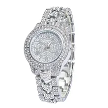 Новые женские круглые полностью бриллиантовые часы-браслет Аналоговые кварцевые наручные часы# NE1130
