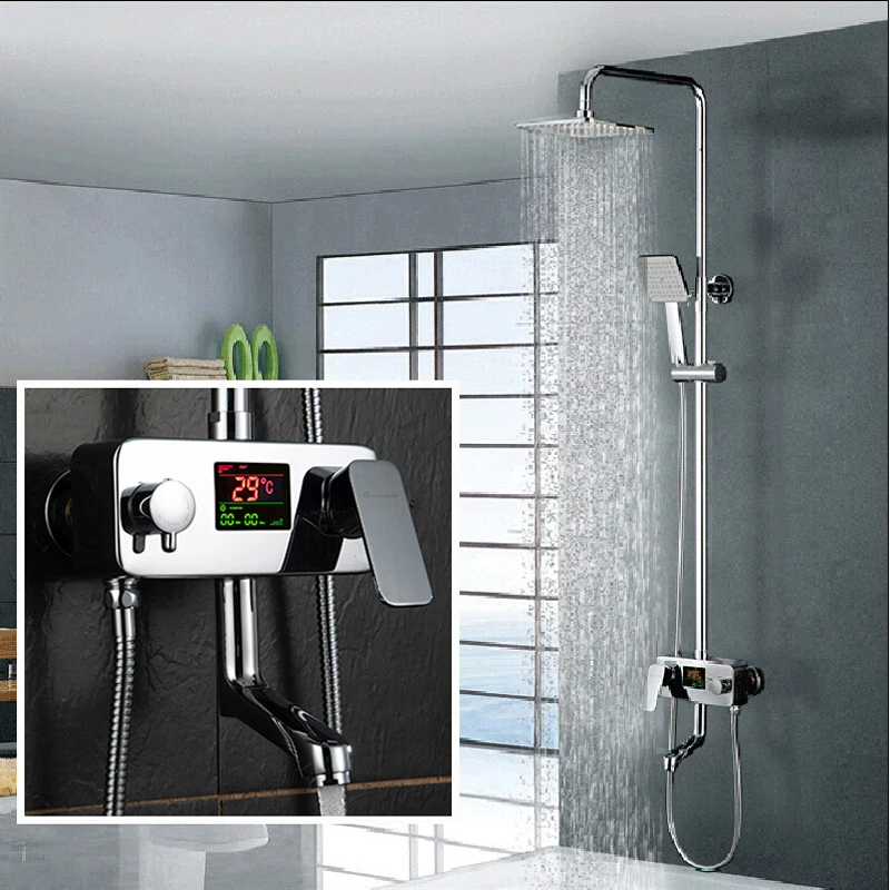 Digital Display Shower Faucet Water Powered Digital Display Shower Set Wall Mounted 8 Inch Rain Shower