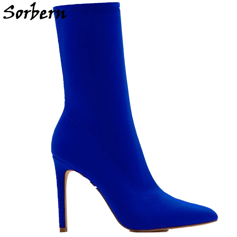 

Sorbern Pointed Toe Royal Blue Ankle Boots High Heels Custom Made Color Zipper Stilettos Big Size 10 Spring Women Shoes Boots