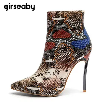 

Girseaby Brand Shoes woman Zipper Pointed toe High heels 12cm ankle boots short plush Sexy winter green yellow Botte femme E221