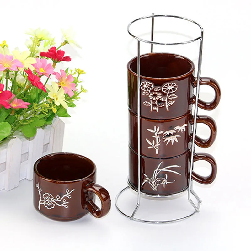 4 PCS / Lot Beautiful Ceramic Mugs Coffee Cup Vintage Elegant Ceramic