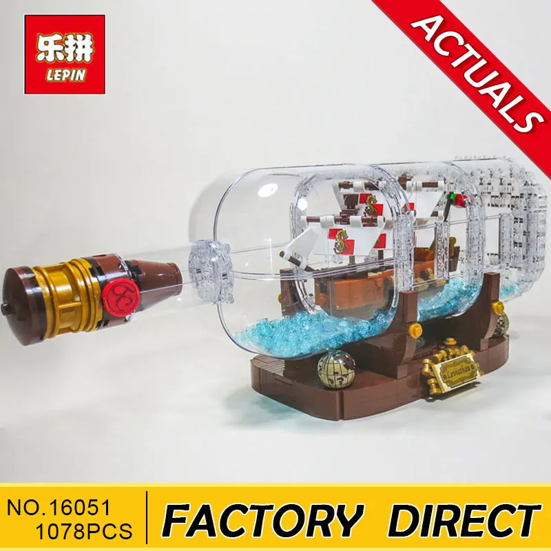 

Lepin 16051 New Toys 1078Pcs Movie Series The Idea Ship in a Bottle Set Building Blocks Bricks 21313 display stand Birthday Gift