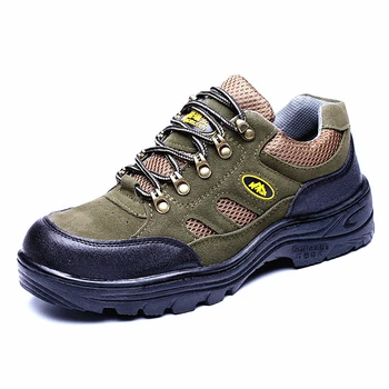 

new fashion men's breathable steel toe covers work safety shoes building site worker sneakers cow suede leather security boots