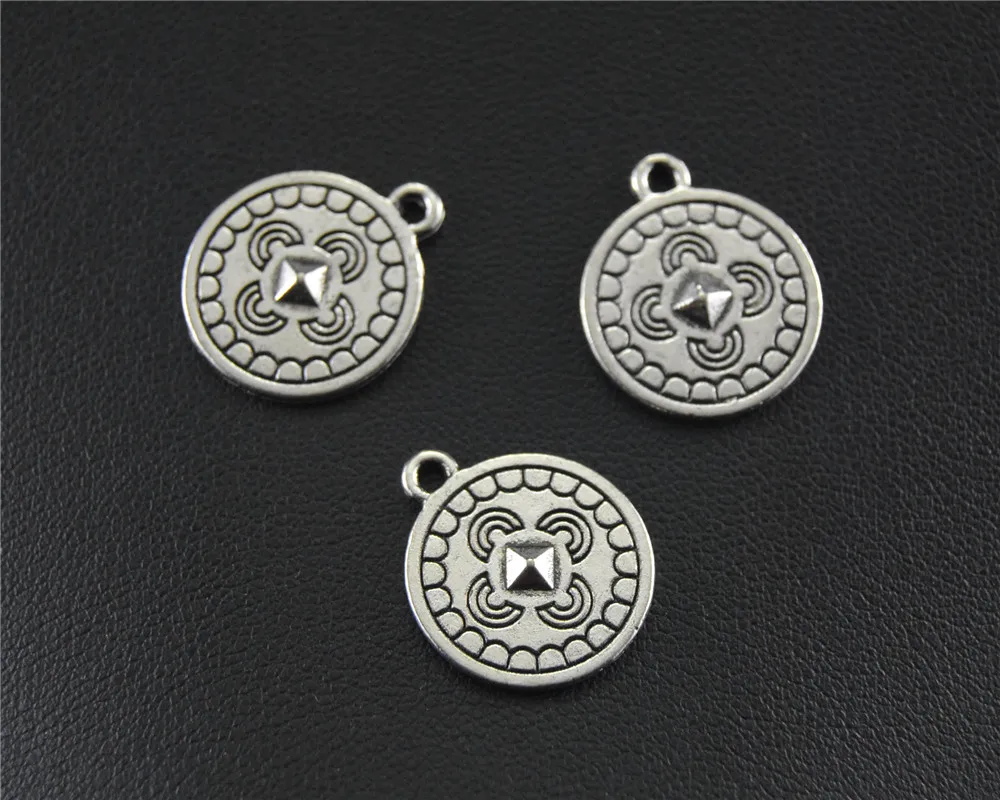 

10pcs Antique Sliver Pattern Round Charm Pendants For Jewelry Making DIY Handmade Craft 16x13mm A1471
