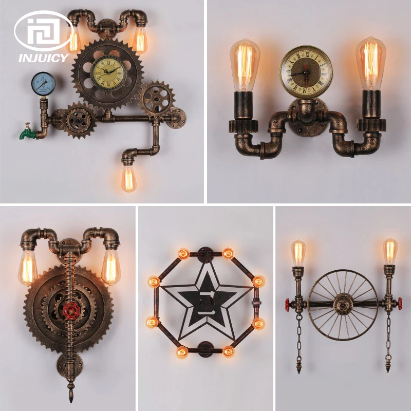  Vintage Industrial Wind Steam Punk With Watch Wall Lamp Loft Bar Clothing Shop theme Restaurant Ais - 32917792916