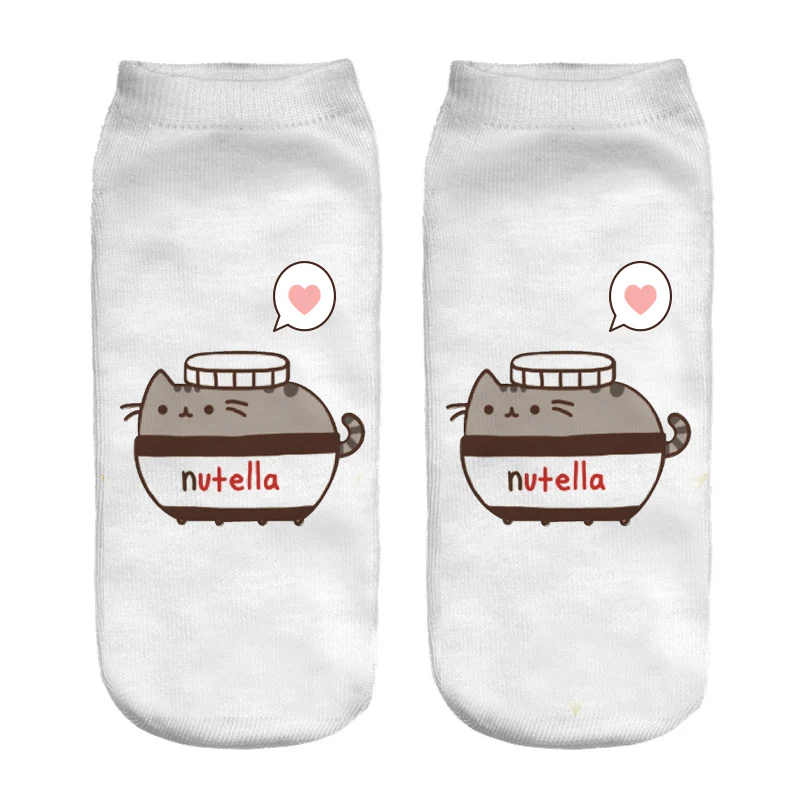 Nutella забавные Носки 3D печатных дамы мультфильм белый короткий Chaussette Femme милые корейские Носки