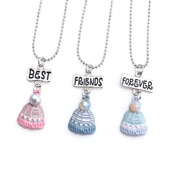 

2018 Rhinestone Knitted Hats Pendant Necklace Best friends Friendship Jewelry Gifts For 3 Kids Women Accessories