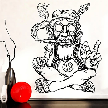 

Hippie in glasses smoking weed ethnic vinyl wall decals home decor living room art mural Art Decor Removable wall stickers U951