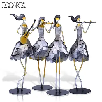 

Tooarts Singing Girl Handmade Metal Sculpture Handicraft Home Decor Creative Ornament Music Instrument Gift