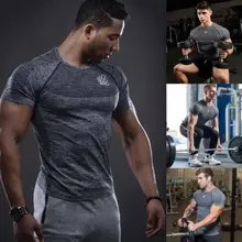 Хлопок тренажерный зал Спортивная футболка Для мужчин короткий рукав мышцы работает Футболка Для мужчин тренировки тренажерный зал Фитнес Топ Спортивная футболка