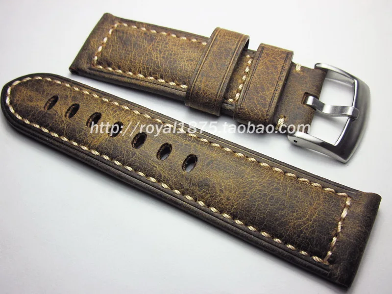 

Top quality watch band 24mm 26mm Retro Brown handmade Genuine Leather Burst Textured Leather Watchband For PAM111/Panerai strap