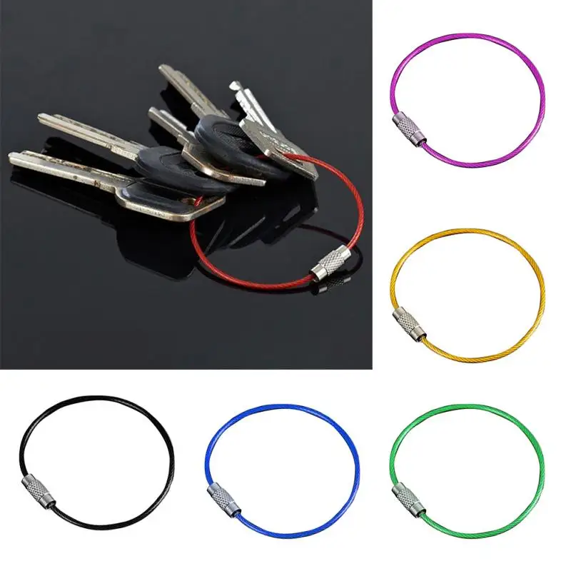

10Pcs Screw Locking Stainless Steel Wire Keychain Cable Rope Key Holder Keyring Key Chain Rings Cable Outdoor Hiking Keychains