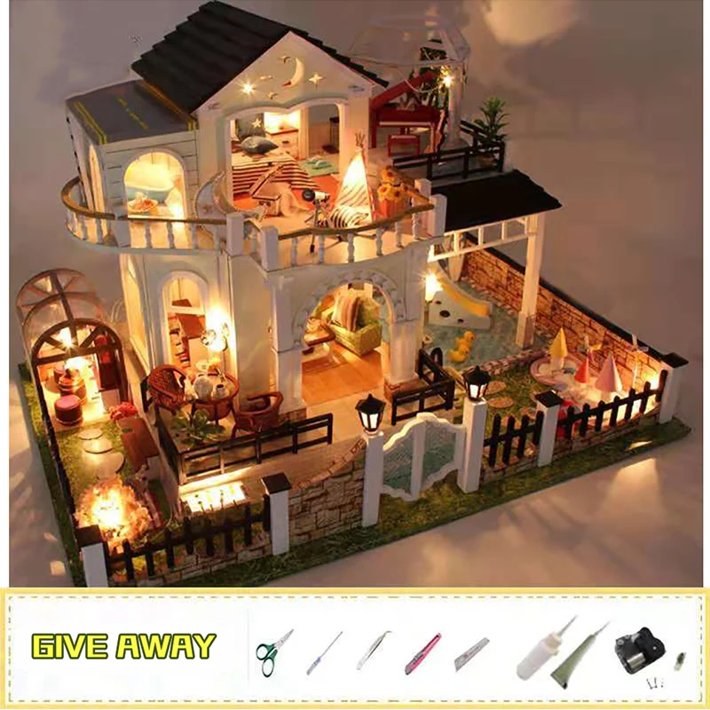 Hongda DIY Doll House Creative Model Building Dollhouse Flowers Full Moon Handmade Cabin Birthday Gift Home Large House D030Z Hongda DIY Doll House Creative Model Building Dollhouse Flowers Full Moon Handmade Cabin Birthday Gift Home Large House D030Z
