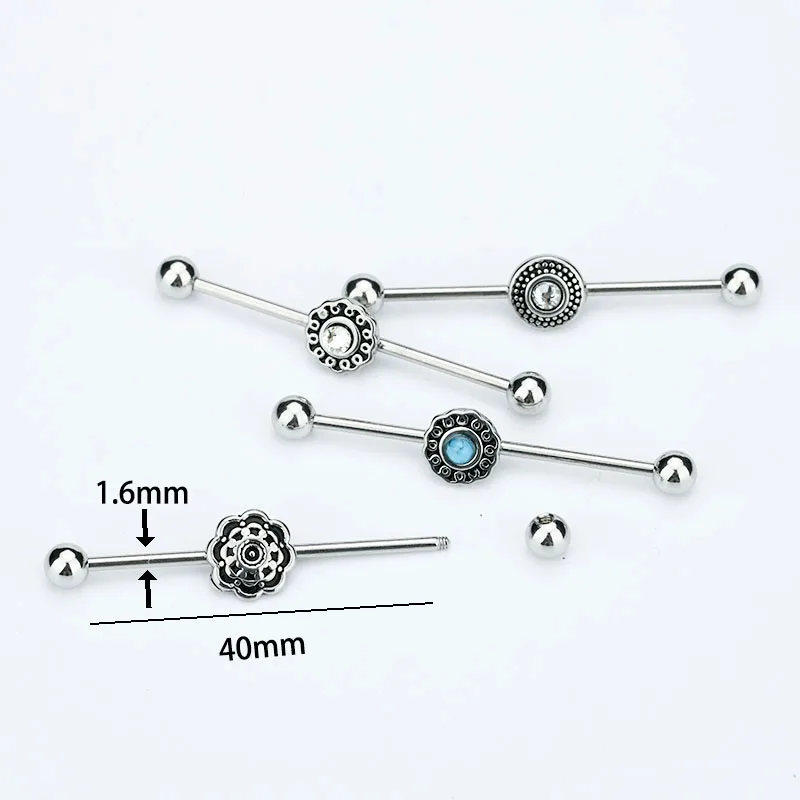 2PCS Titanium Steel Industrial Cartilage Earrings Barbell Retro Ear Tragus Anti-allergic Body Piercing Jewelry Men Women Classic6