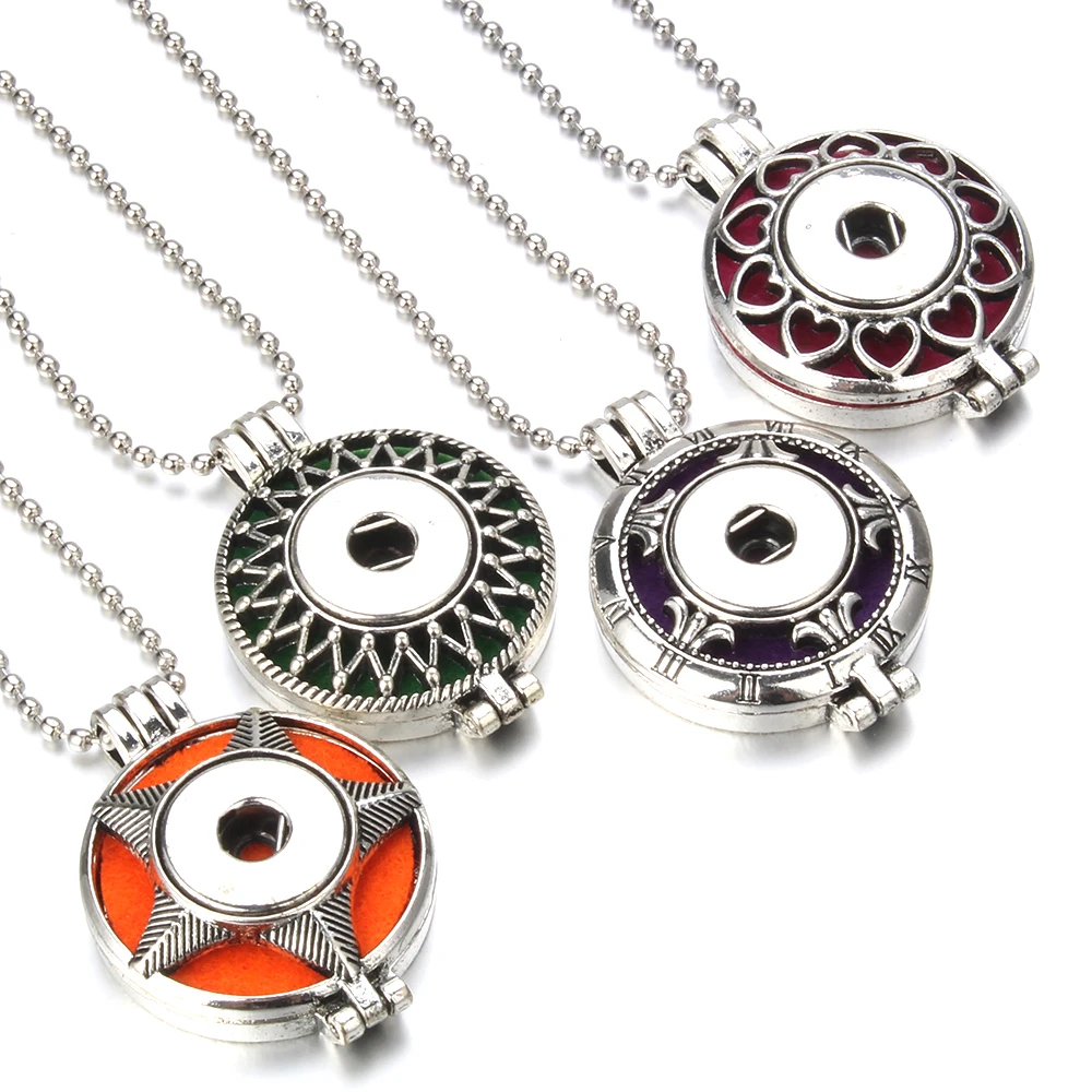 

2019 New Snap Jewelry Necklaces Aroma Perfume Aromatherapy Diffuser Locket Pendant Necklace Fit 20mm 18mm Snap Button Jewelry