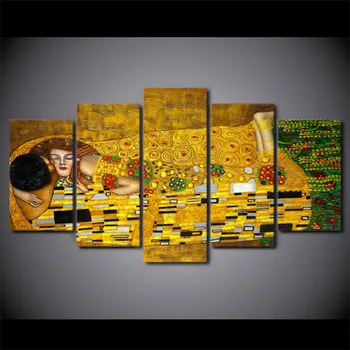 

5 Piece Framed HD Printed Gustav Klimt Kiss Lover Wall Photo Canvas Print Poster Asian Modern Art Oil Paintings Pictures