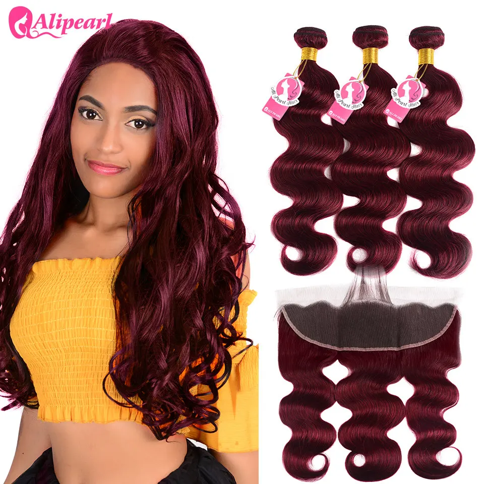 Ali Pearl Hair 99j Bundles With Frontal Closure Brazilian Hair Weave