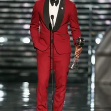 Индивидуальный заказ, на одной пуговице, красные с черным воротником Жених Смокинги друзей жениха деловые Свадебные костюмы(куртка+ штаны+ галстук-бабочка