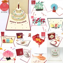 Tarjetas de Felicitación de feliz cumpleaños, tarjetas de papel en blanco 3D hechas a mano, corte láser Pop-Up, invitaciones Vintage personalizadas con sobre