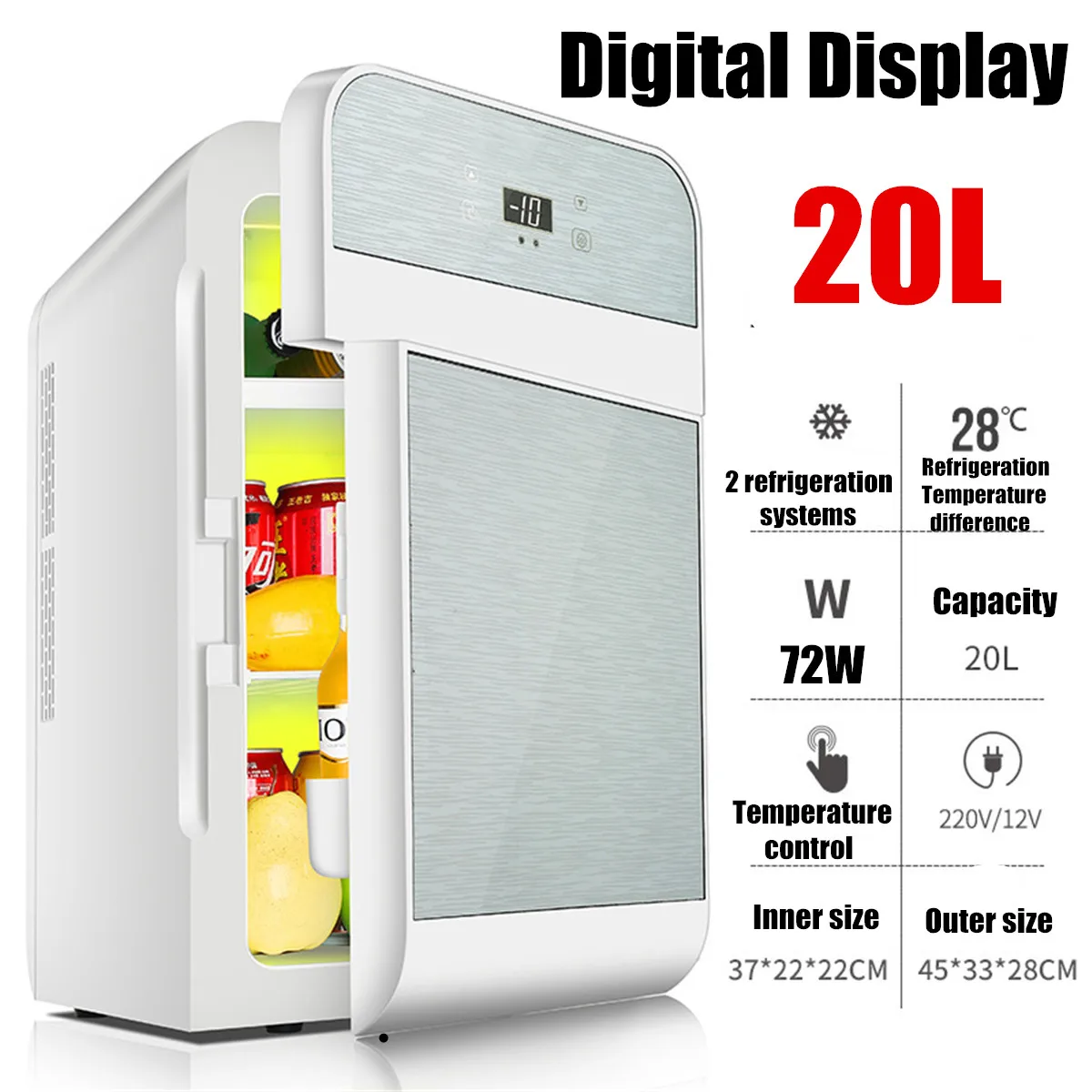 20L Refrigerator Car 12V/220V Mini Refrigerator Single-core Dual-core Digital Display Camping Home Dormitory Dual-use Fridge - Цвет: Digital Display