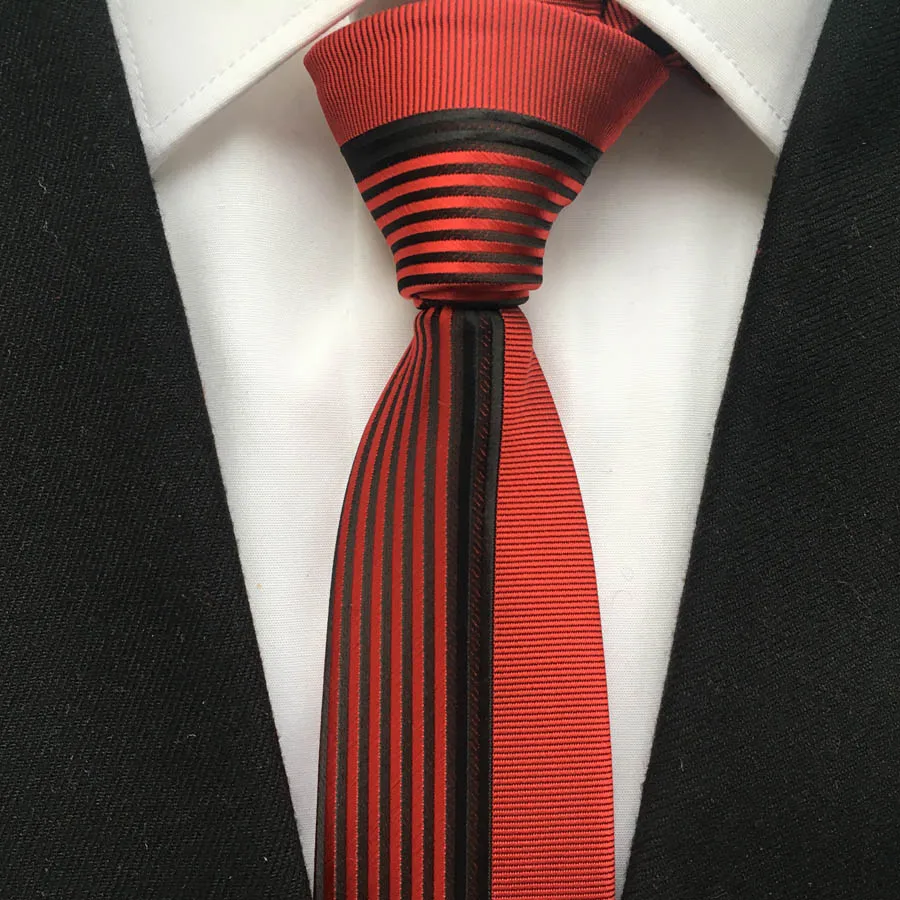 Designer Fashion Men Casual Skinny Tie Unique Panel Necktie Red with