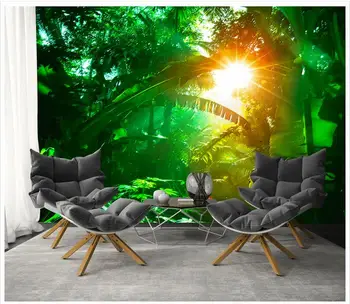 

3D wall murals wallpaper custom picture mural Green forest tropical rain forest plant three - dimensional oil painting TV wall