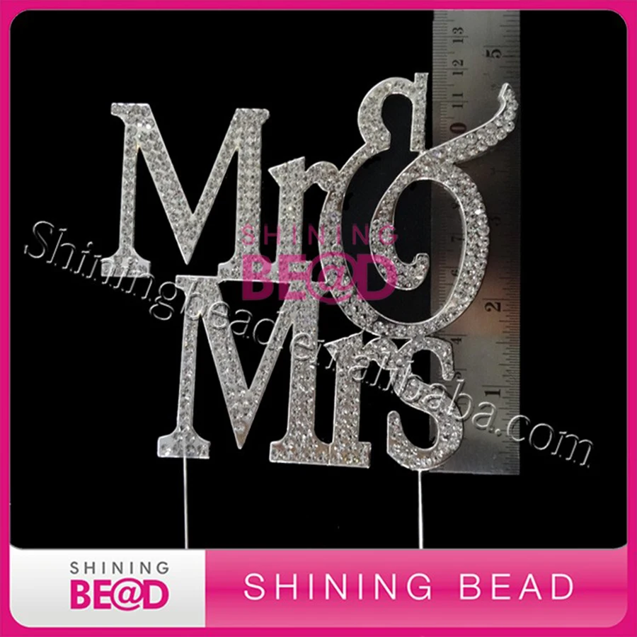 

10 pcs/lot+Mr & Mrs Monogram Silhouette Rhinestone Wedding Cake Topper Decoration with Crystals