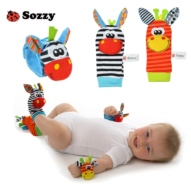 

Hot sale SOZZY Baby Toy Baby Rattles Toys Animal Socks Wrist Strap With Rattle Baby Foot Socks Bug Wrist Strap Wholesale