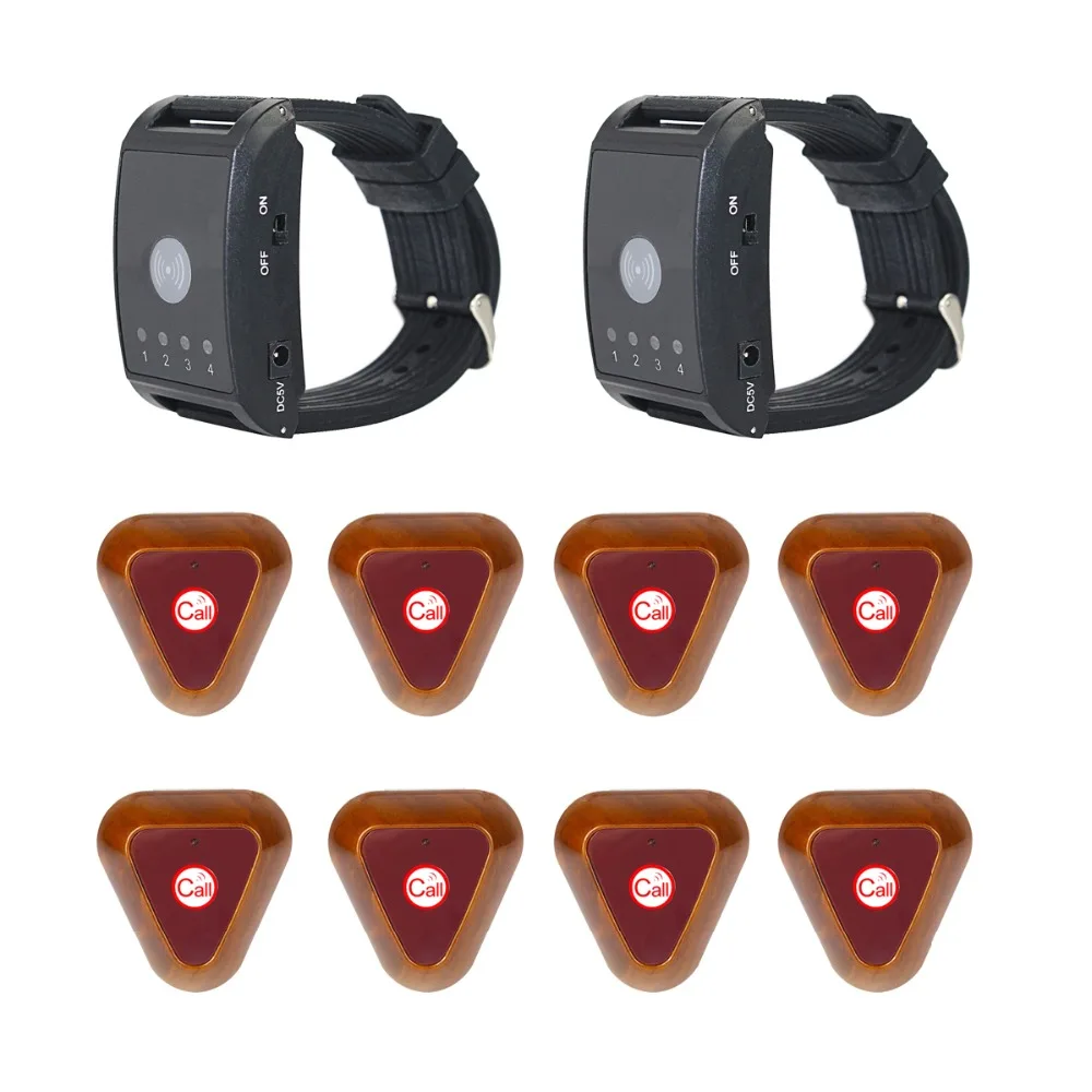 

433MHz 4 Channel Wireless Paging Calling System 2 Watch Receiver+8 Call Button Restaurant Waiter Call Pager System F4411A
