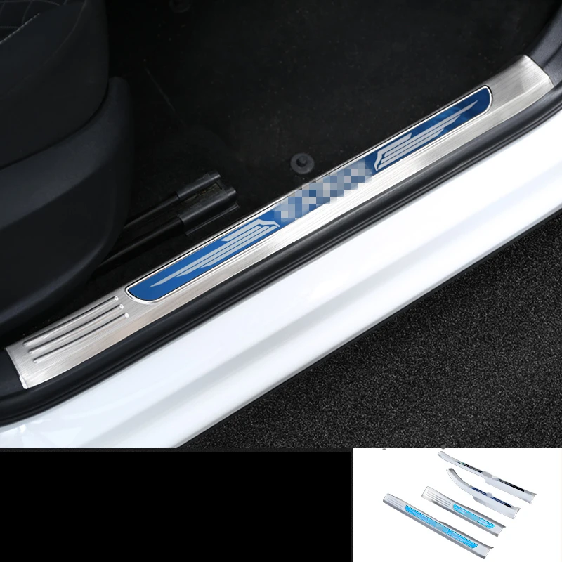 For SKODA KAROQ stainless steel welcome pedal refires door sill strip parts Interior decoration Auto Accessories - Цвет: Interior blue logo