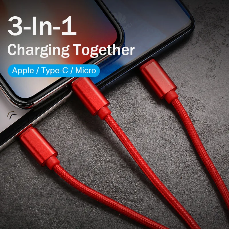 YKZ USB кабель провод для быстрой зарядки 3 в 1 3A Micro usb type C кабель для зарядки для Apple Phone samsung S9 huawei планшеты провод для передачи данных