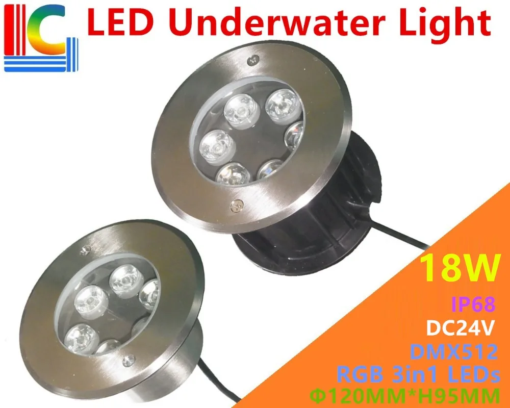 

304 stainless steel 18W LED Underwater Light DMX512 Control RGB 3in1 color change IP68 Swimming Pool Lights DC24V Fountain Lamp