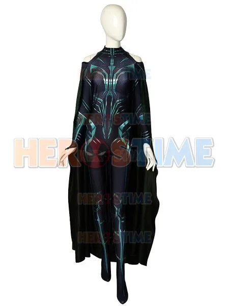 Thor Ragnarok Hela, карнавальный костюм, вечерние костюмы супергероя на Хэллоуин, Zentai, комбинезон для взрослых с накидкой, можно изготовить на заказ - Цвет: With Cape