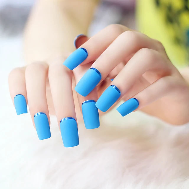 2017 Hot High Quality Sea Blue Matte Metal Manicure Long Full 2017 Hot High Quality Sea Blue Matte Metal Manicure Long Full Cover False Nails With