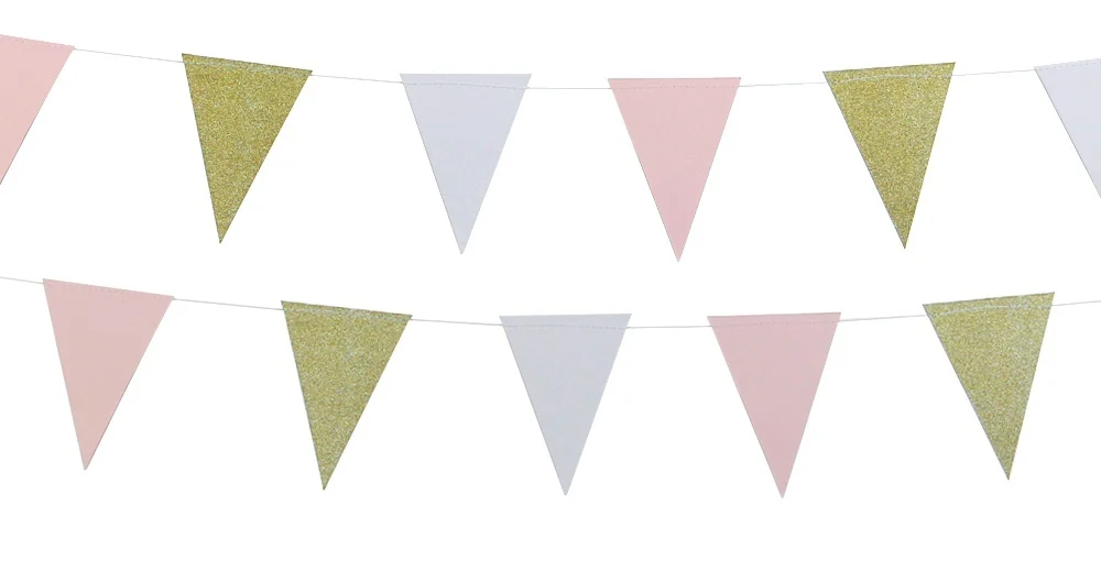 

10 ft (2.5) Long Banner Gold/Pink/White Mixed Color Bunting Pennant Garland for Baby Shower Bridal Birthday Party Photo Backdrop