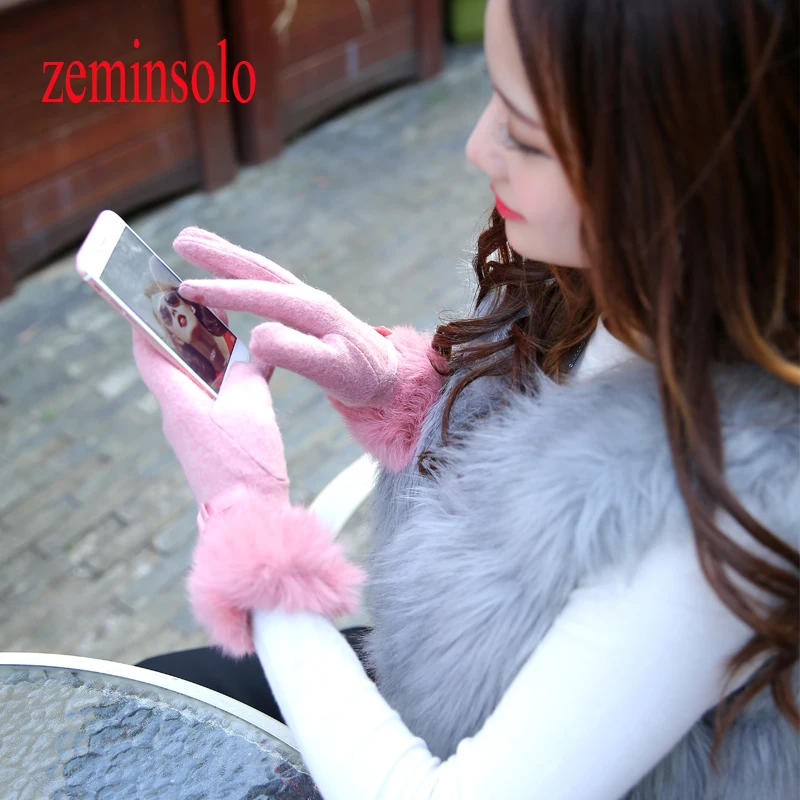 Winter Wrist Ladies Cashmere Gloves For Screen Feel Female Rabbit Fur Wool Mittens Gloves Sweet Elegant All Match Women Gloves